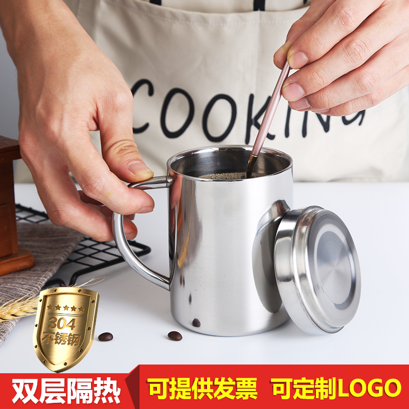 带手柄幼儿园双层防烫不锈钢水杯