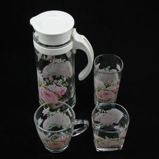 韩国进口SHABBY ROSE粉玫瑰玻璃杯玻璃水壶水杯水具套装 冷热均可