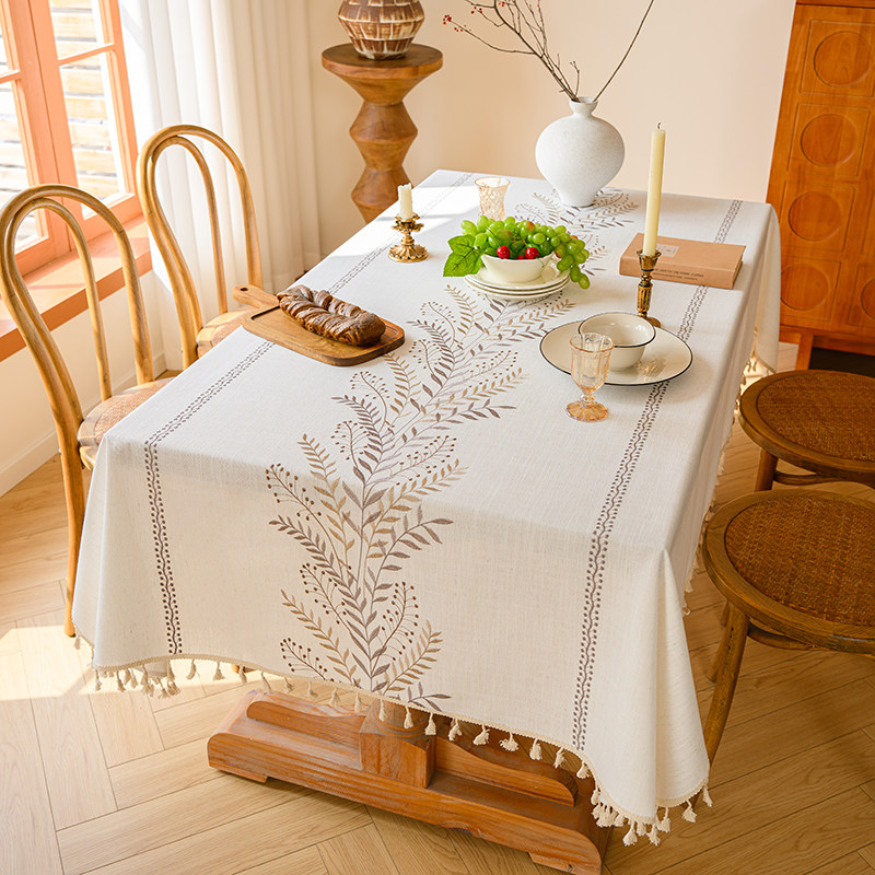 中国风复古轻奢高级感绣花棉麻布艺桌布家用餐桌茶几布茶台布盖布