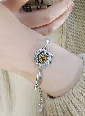 可转动莲花六字真言手链女简约