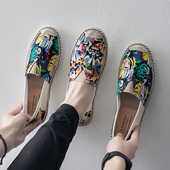 中国风刺绣男士 潮男帆布鞋 懒人亚麻休闲布鞋 一脚蹬老北京2025夏季