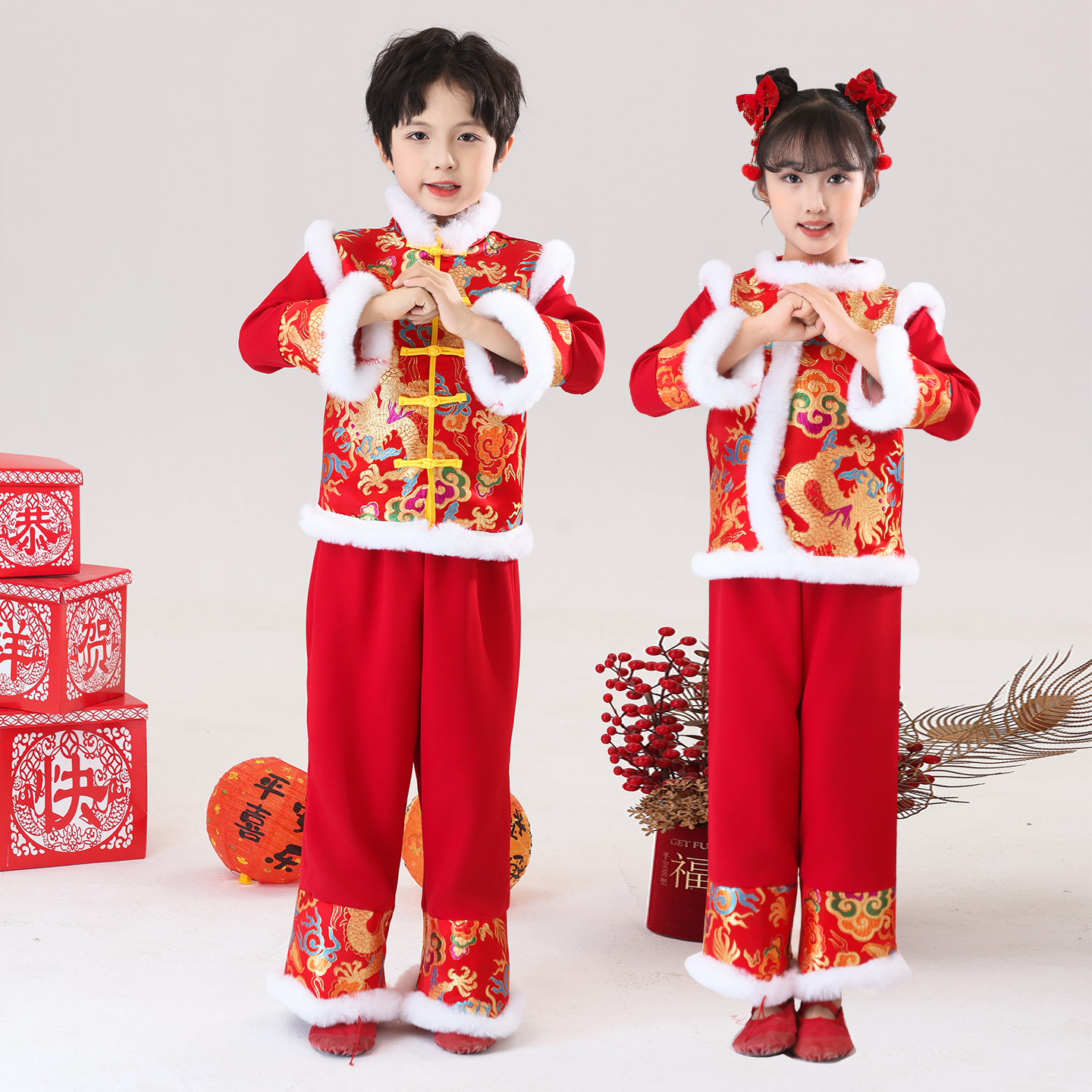 元旦儿童喜庆演出拜年服开门红