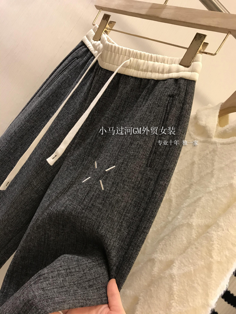 自留，织理感满满！厚实~时髦撞色腰刺绣点睛人字纹直筒阔腿裤女