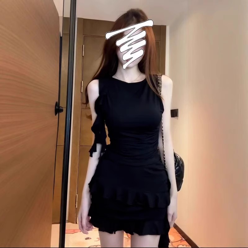韩系纯欲风黑色紧身背心上衣包臀半身裙两件套装女夏季穿搭一整套
