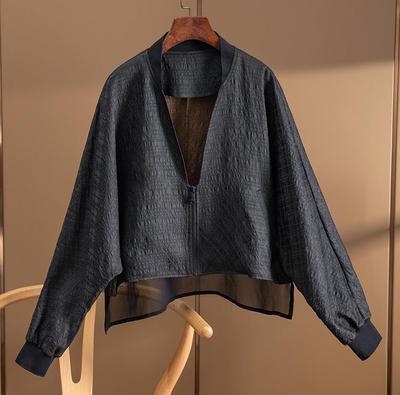 品牌专柜高端女装外贸原单清仓重磅真丝香云纱棒球服外套披肩女