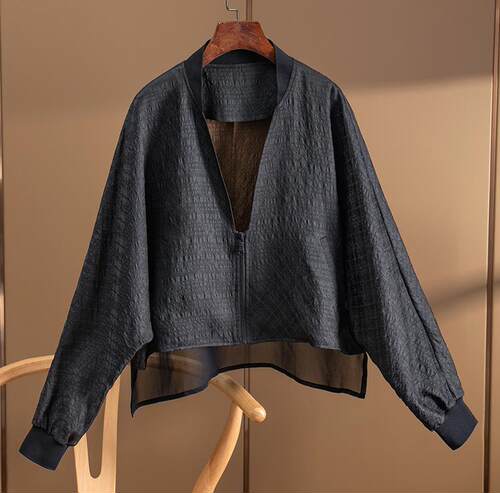 品牌专柜高端女装外贸原单清仓重磅真丝香云纱棒球服外套披肩女