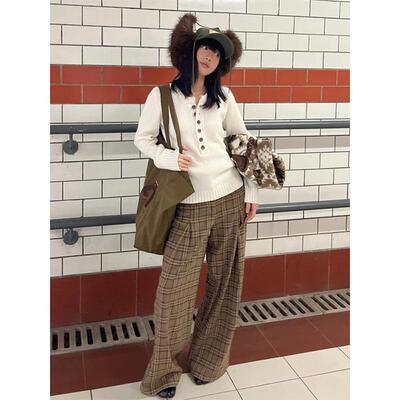 美式复古亨利领毛衣女早秋深v领内搭打底针织衫修身显瘦长袖上衣