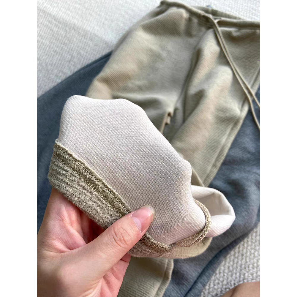 CHAO火推荐！杏色松紧腰系带弧形香蕉裤子女秋冬新款锥形休闲裤