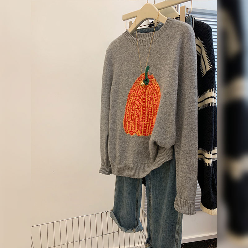 毛衣女款2025新款秋冬灰色慵懒风设计感绵羊毛针织上衣
