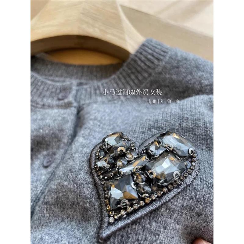 M**c同款，柜上1.5K+！！重工爱心钉钻长袖针织羊毛羊绒开衫毛衣