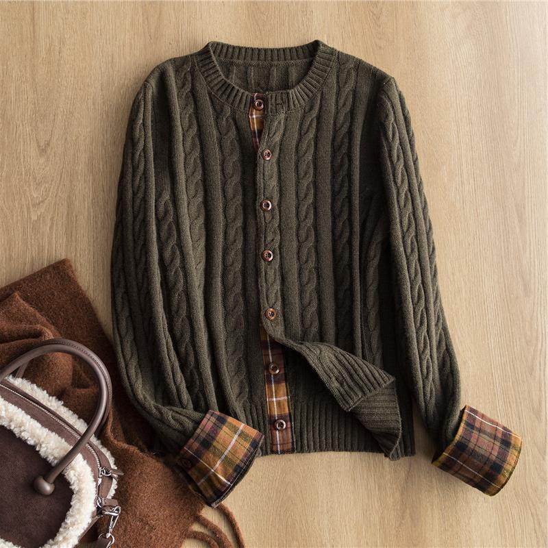 墙裂推荐！复古慵懒格子拼接麻花全羊毛针织开衫显瘦毛衣短外套女,女装/女士精品,毛针织衫,淘宝优惠券,粉丝福利购,淘宝优惠卷