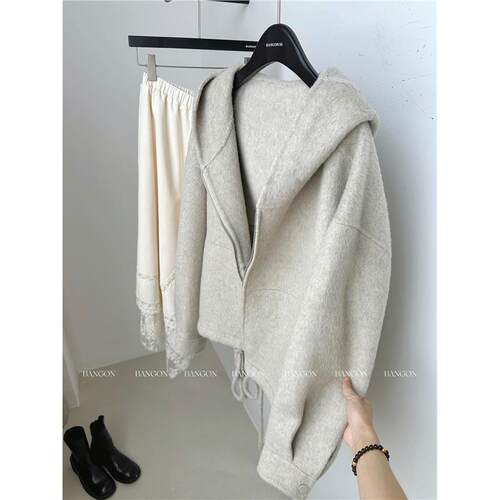 牛X货 巨炸裂！双面呢外套女宽松休闲慵懒风秋冬保暖连帽呢子大衣