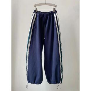 2025春季 洋气蓝色条纹休闲裤 女高腰显瘦宽松阔腿裤 子 高端欧货爆款