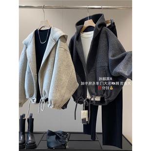 被惊艳到了 毛呢大衣外套 韩国东大门订D牦牛绒羊毛混纺连帽短款