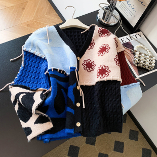 太喜欢了 随性小宽松氛围感色块拼接乌梅子酱色梅花鹿毛衣女秋季