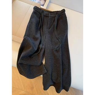 加绒加厚毛呢格子裤女2025秋冬新款窄版阔腿裤高腰遮胯梨形报恩裤