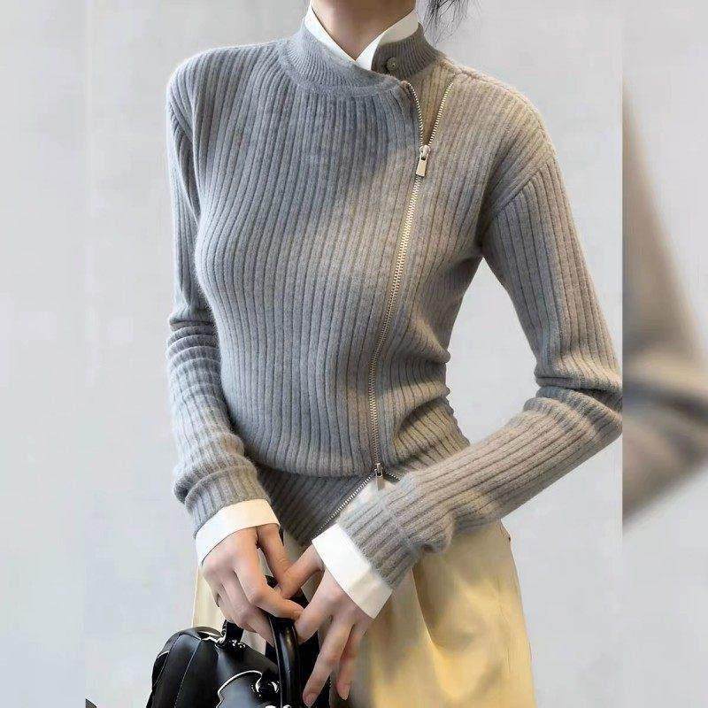 牛X货 巨炸裂！百搭灰色假两件双拉链毛衣女气质修身显瘦针织上衣,女装/女士精品,羊绒衫,淘宝优惠券,粉丝福利购,淘宝优惠卷