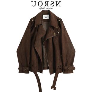 咖色皮衣外套女秋冬 气质复古美拉德麂皮加绒短款 敲好看 太经典