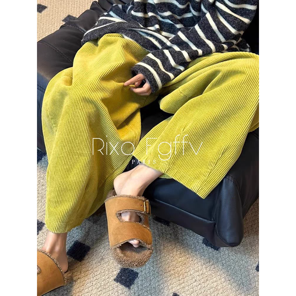 法式时尚高腰灯芯绒镰刀裤女2025秋季新款高级感条绒阔腿香蕉裤子