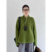 国风橄榄绿毛衣女秋冬斜襟盘扣唐装 新中式 汉服上衣 巨炸裂 牛X货