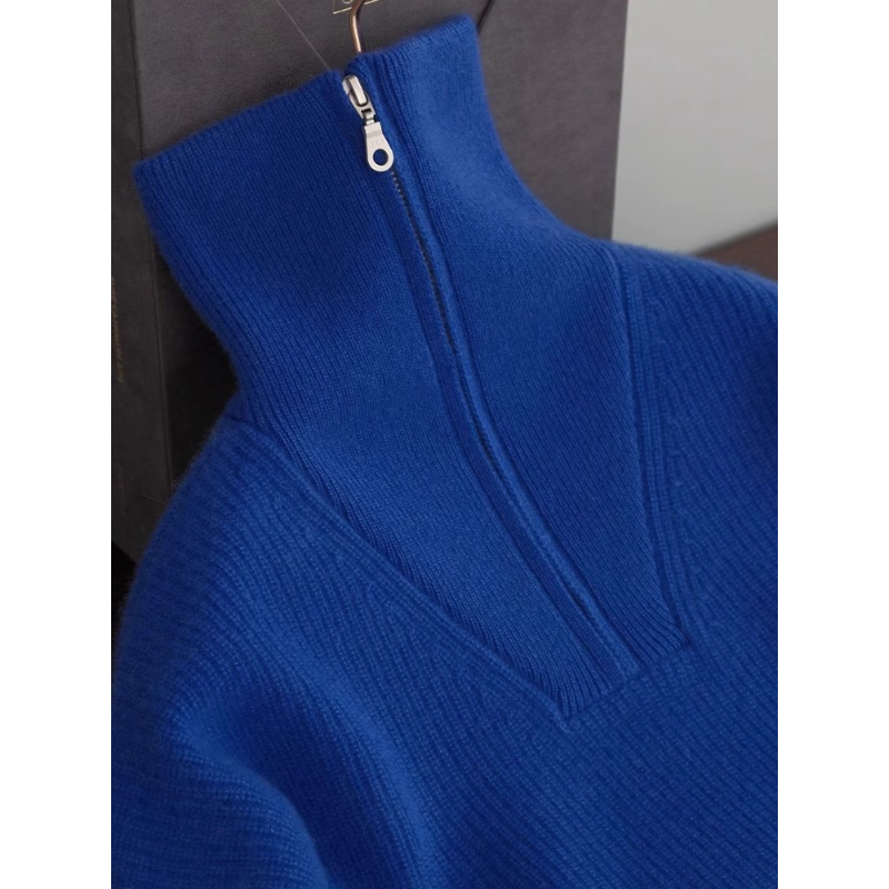 CHAO级推荐！克莱因蓝元宝针高领羊绒衫女半开拉链翻领加厚毛衣冬