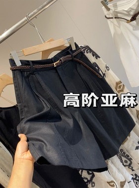 赞爆了！这条闭眼入~高阶30亚麻 刮色工艺经典型含腰带休闲短裤女