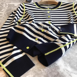 女春 复古撞色条纹圆领针织开衫 绝了 100%杨子纱羊毛柔软细腻