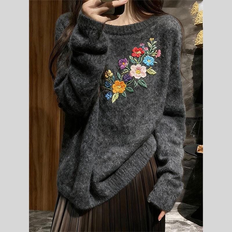 设计感慵懒高级感刺绣针织毛衣女2025冬季新款爆款可外穿内搭上衣