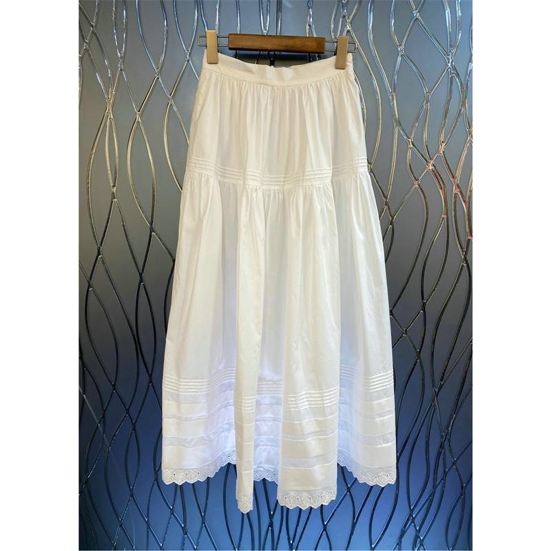 品牌折扣专柜外贸女装时尚淑女风纯色拼接A摆高腰半身裙女夏季