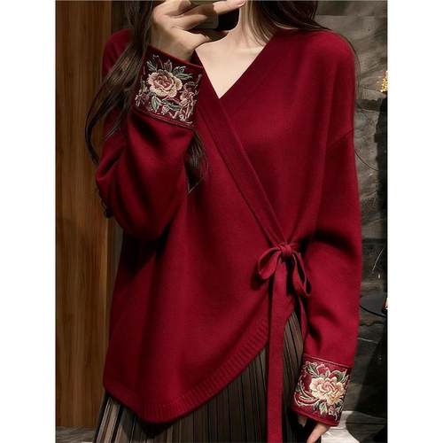 新中式女装国风毛衣气质高级感超好看宽松针织上衣女2025秋季新款