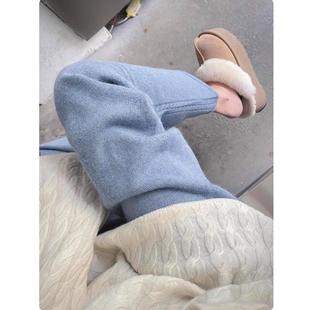 早秋直筒松弛感慵懒风浅蓝色针织长裤 版 子女2025新款 裤 型超好看