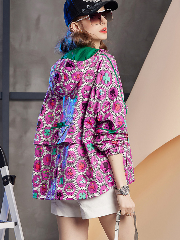 品牌专柜撤柜外贸女装原单清仓时尚印花连帽外套洋气棒球服上衣女