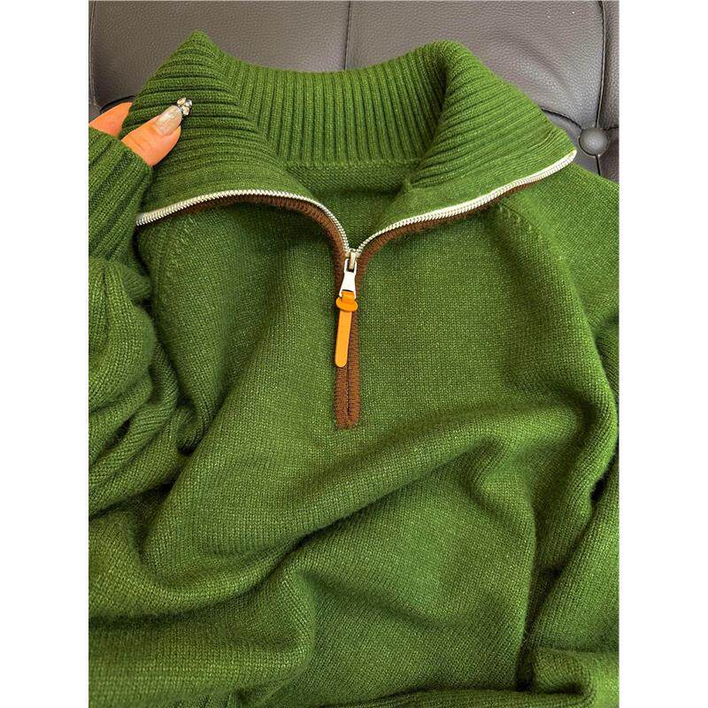 挚爱！绿色半拉链羊绒毛衣女冬季新款韩系厚实保暖翻领针织衫,女装/女士精品,羊绒衫,淘宝优惠券,粉丝福利购,淘宝优惠卷