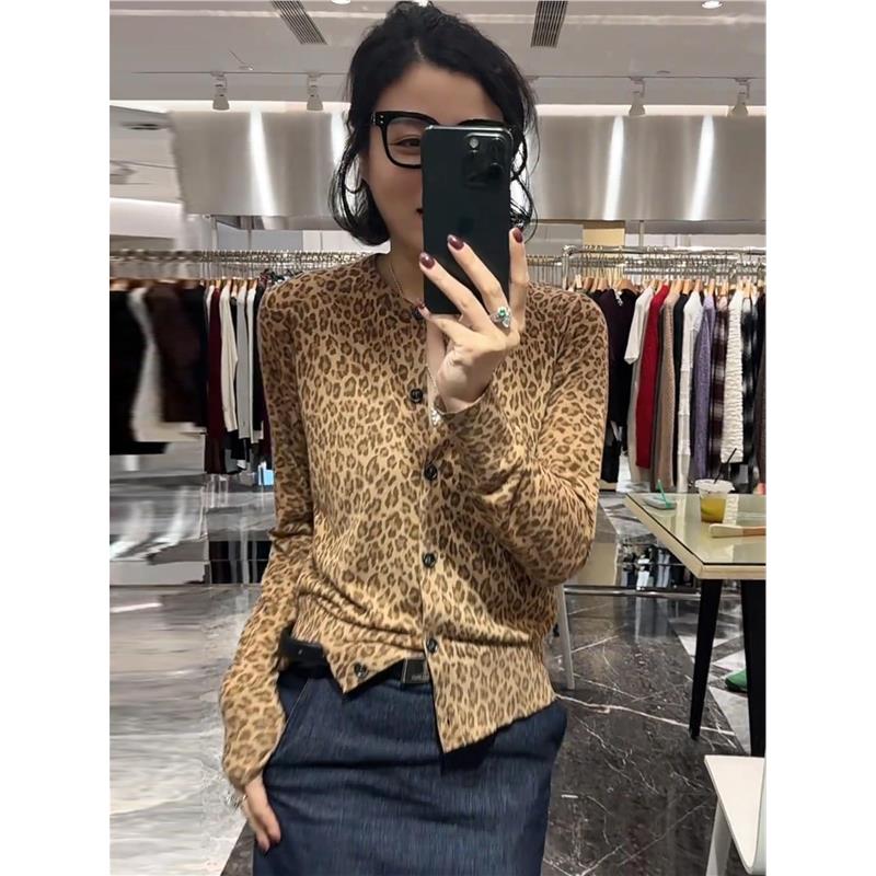 牛X货 巨炸裂！欧货高端圆领单排扣豹纹长袖早秋新款气质上衣女