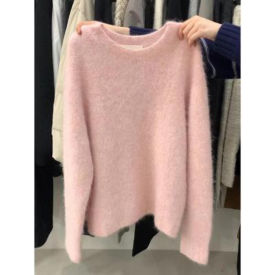 奶呼呼粉色浣熊绒毛衣套头厚小个子减龄针织设计感上衣女秋冬季