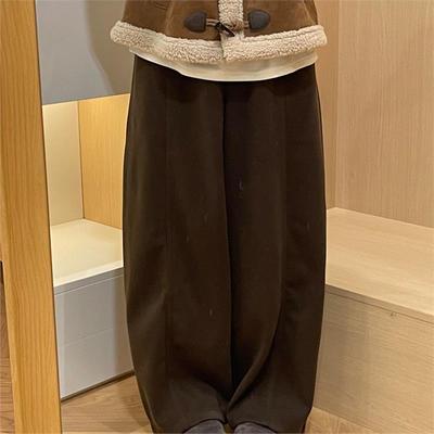 外贸单品质，慵懒风垂感阔腿裤女秋冬遮跨加绒保暖直筒休闲裤子