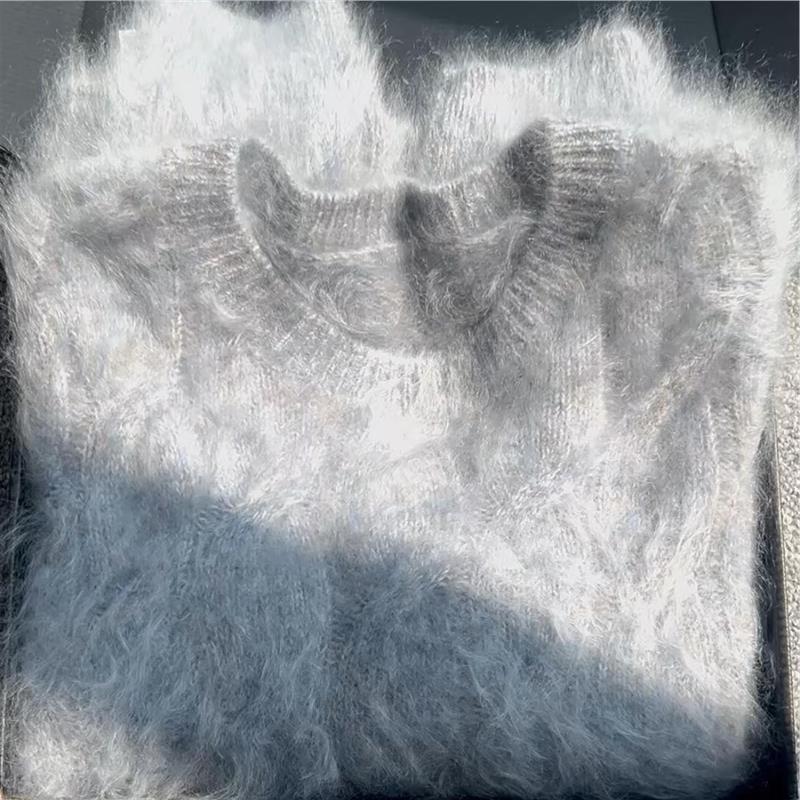 CHAO级！灰色山羊绒拉绒毛衣女冬季新款慵懒风软糯套头针织衫