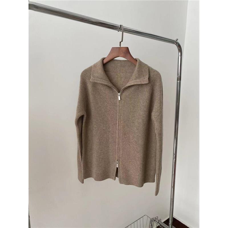 怒推！外贸单品质，双股双拉链小翻领100%纯山羊绒毛衣外套开衫女