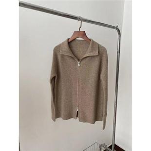 怒推!外贸单品质,双股双拉链小翻领100%纯山羊绒毛衣外套开衫女