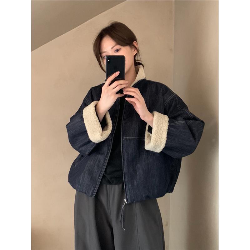 巨好看的冬季羊羔毛拼色牛仔外套女2025新款今年流行爆款独特漂亮