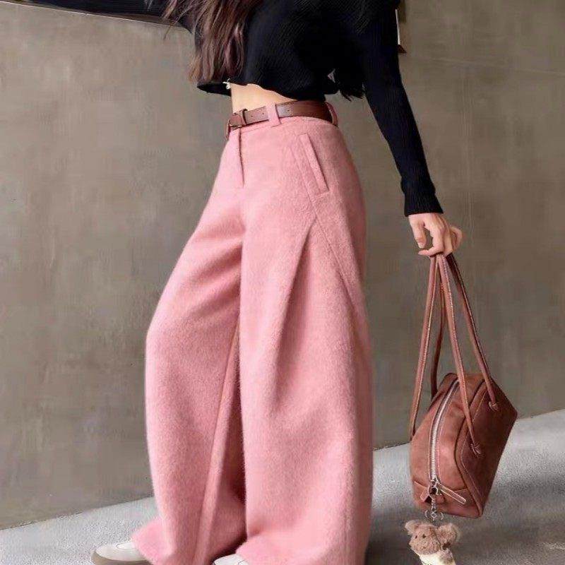 牛X货 巨炸裂！粉色高腰阔腿裤女秋冬慵懒风宽松显瘦垂感拖地长裤,女装/女士精品,大码裤装,淘宝优惠券,粉丝福利购,淘宝优惠卷