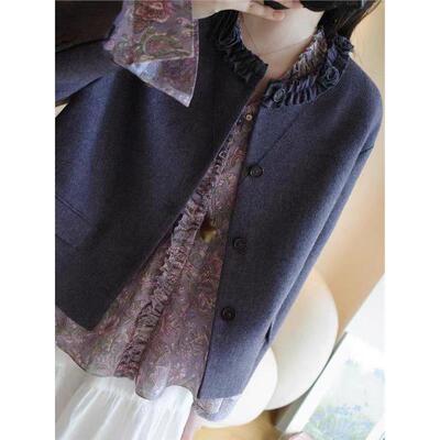 CHAO级推荐！秋季独特漂亮小香风高级感巨好看的深紫色上衣外套女
