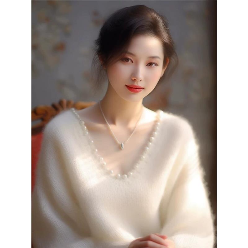 牛X货 巨炸裂！百搭洋气白色V领毛衣女秋冬超好看内搭打底针织衫