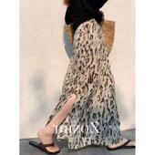 绝美巨好看 裙子海边度假高腰显瘦豹纹印花开叉a字半身裙女春季