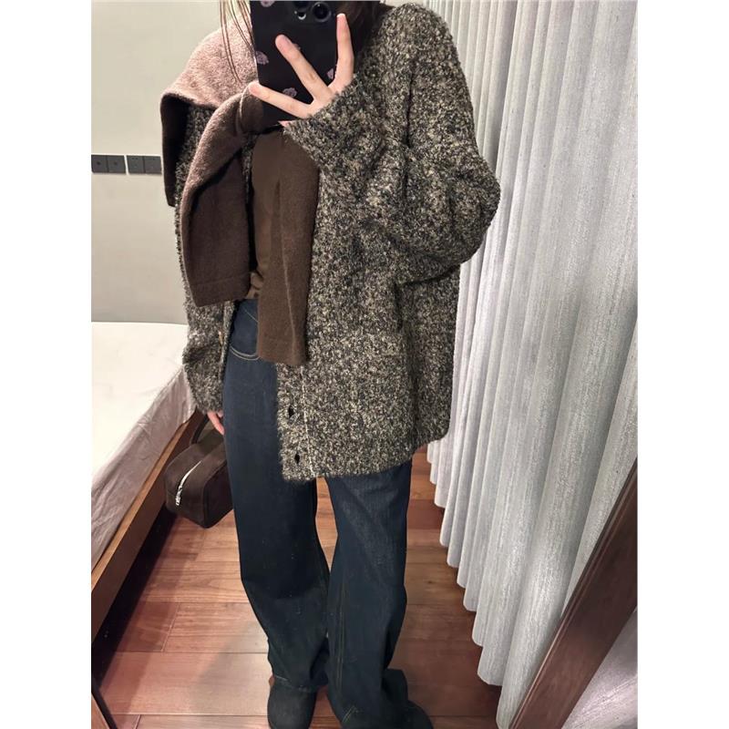 正确版】 慵懒风圈圈花纱羊毛开衫长款宽松慵懒廓形毛衣外套女