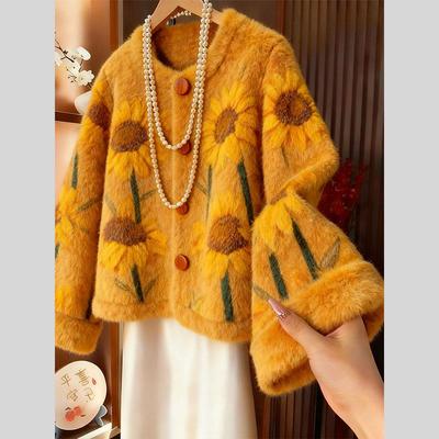 独特高级感绝美巨好看小香风加厚毛绒提花外套女2025冬季新款毛衣