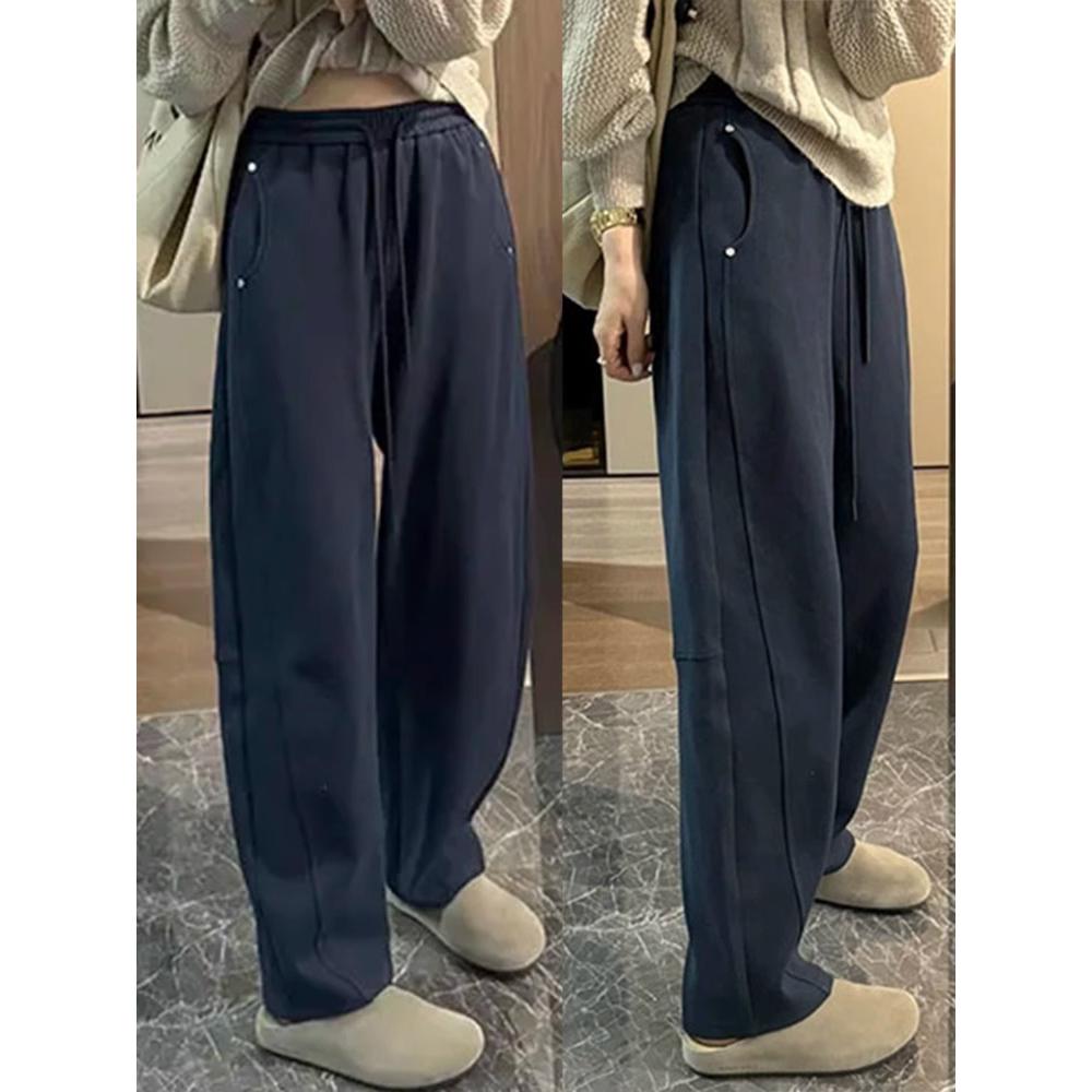 大码弯刀卫裤女秋季显瘦宽松休闲运动直筒阔腿裤胖mm香蕉镰刀裤子