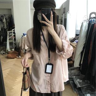 极简高智天丝亚麻衬衫女秋款宽松舒适百搭韩版长袖上衣