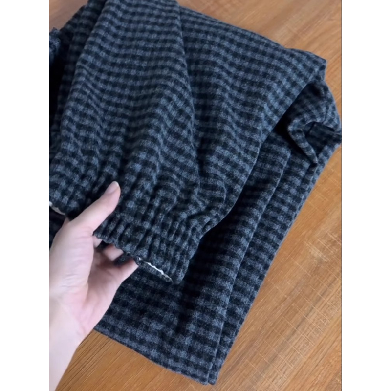 CHAO级推荐！松弛感黑灰格子羊毛裤女秋冬百搭加厚磨毛呢子阔腿裤