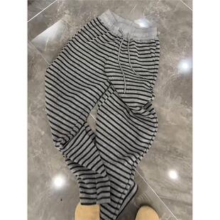 抽绳松紧腰运动休闲裤 牛X货 女新款 百搭拖地条纹阔腿裤 子 巨炸裂